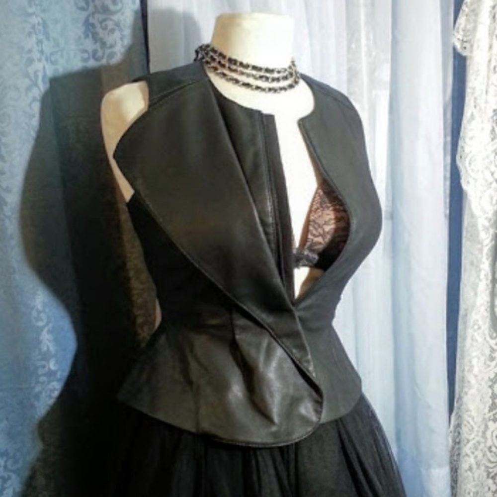 BCBG Max Azria Vegan Leather Peplum Zip-up vest XS